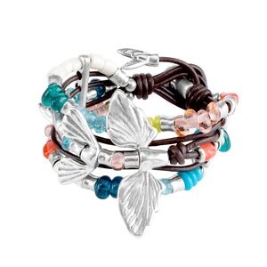 Uno de 50 volando nado bracelet dragonfly silver plated  leather and glass